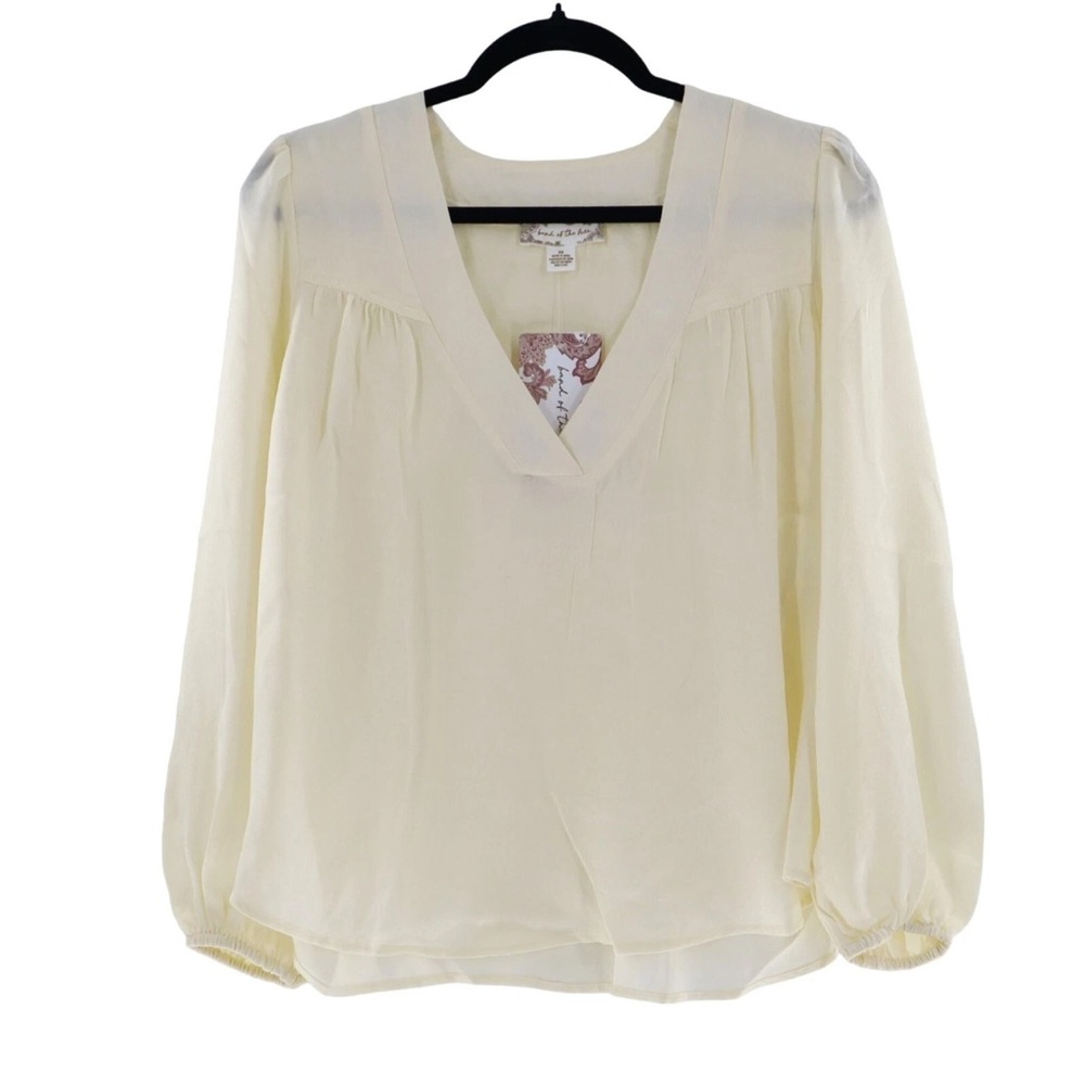 BAND OF THE FREE PEOPLE size SMALL Ivory Long Sleeve Satin Popover Blouse NEW